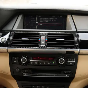 For BMW X5 E70 X6 E71 2008-2013 Carbon Fiber Center Dashboard Aircondition Ventilationskanaler Ramme Klistermærker Tuning Bil Tilbehør