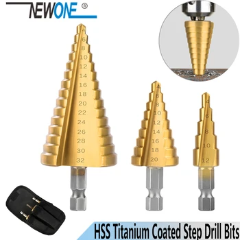 NEWONE HSS Trin Bor 4mm-32mm Spiral groove Power Tools sekskantet skaft med Engros-Pris 15 skridt metal Boring Titanium