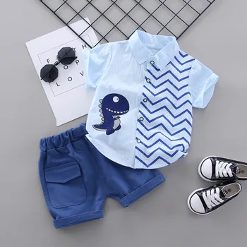 2020 Sommeren Nye Drenge Tøj, der Passer kortærmet T-shirt Bukser, 2-piece Suit Tegnefilm Stribet Baby Dinosaur Angivet For Mode Drenge
