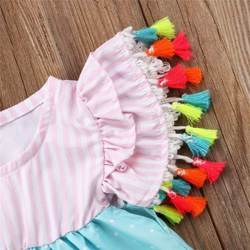 Toddler Børn Piger tøj, rund hals korte ærmer og Sort stribet Flamingo print Sommer Baby Afslappet Mini Kjoler én stykker