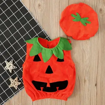0-3Y Nyligt Cosplay Halloween Toddler Baby Kid Græskar Print Sparkedragt uden Ærmer Jumpsuits Toppe+Hatte Baby Tøj, Kostumer 2STK