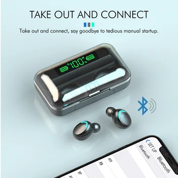Trådløse Hovedtelefon Bluetooth-V5.0 F9 TWS Trådløse Bluetooth Hovedtelefoner HD Stereo LED-Display Med 2000mAh Headset Med Mikrofon