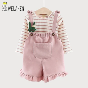 WeLaken Nye Baby Pige Tøj Sæt Barn børns sæt T-shirt+ Bælte Lomme Shorts Mode Kids Tøj