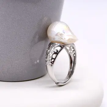 Personlig barok-ring, hvid, barok perle, 925 sølv, retro overdrevet ring, mine damer perle ring