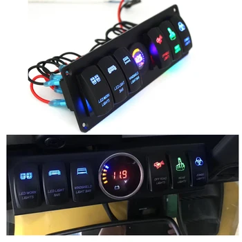 Farverige 12V 6 Bande-Rocker Switch Panel Afbryder LED-Voltmeter RV Bilen, Båden Switch Panel Led Switch Panel Auto
