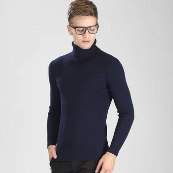 High-grade Nye 2021 Efterår og Vinter Unge Mode Turtleneck Sweater Mænd Strikket Sweater Høj Elastisk Herre Trøjer Og Pullovers