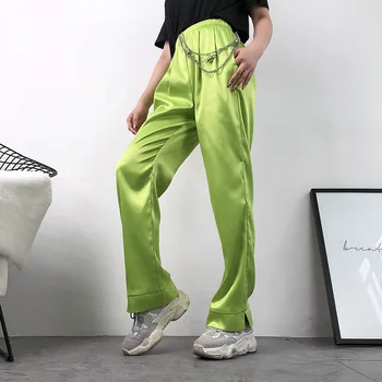 JIEZuoFang 2019 Casual Løs Hip Hop Cargo Bukser Kvinder Fluorescerende Grøn Harajuku Damer Bukser Foråret Streetwear Sweatpants