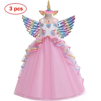 Rainbow Unicorn Piger Kjoler julefrokost Lang Kjole Halloween, Karneval Kostume Kids Fødselsdag Prinsesse Kjole 3 til 14 År