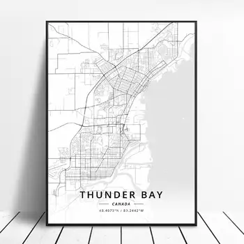 Montreal Thunder Bay Trois-Rivieres Winnipeg Canada Kort Lærred Kunst Plakat