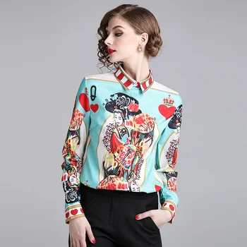 Kvalitet Mode Designer Bane Shirt med lange ærmer Kvinder print Turn-down Casual Bluse