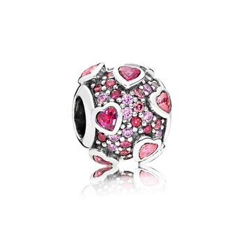 Heart Perler 925 Sterling Sølv Passer til Pandora Oprindelige Charme Armbånd Sølv 925 Pink Zircon Mode Smykker Valentine ' s Day Gave
