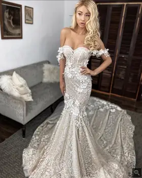 Luksus Champagne Blonder brudekjoler 2020 robe de mariee Havfrue brudekjoler Sexet Ryg-Off Skulderen Brude Kjole