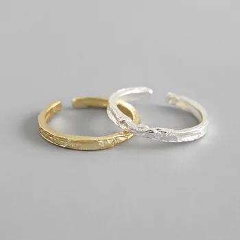 925 sterling sølv justerbare ringe til kvinder bijoux femme, Rock guld farve uregelmæssige Konkave overflade ring sølv smykker