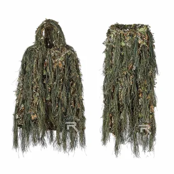 Hybrid Woodland Camouflage Ghillie Suit Light Weight Jagt Passer, Stemme Tavs, 3D Ghillie Passer