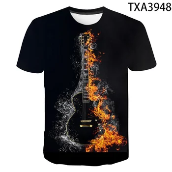 2021 Nye Sommer Guitar 3D-T-shirt til Drenge, Piger, Børn Mode Afslappet Kort-langærmet Mænd og Kvinder, Børn Trykte T-shirt, Toppe