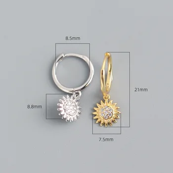 F. I. N. S 925 Sterling Sølv, Lille Hoop Øreringe Zircon koreansk Mode Geometriske Solen Vedhæng Øreringe Hoops for Kvinder
