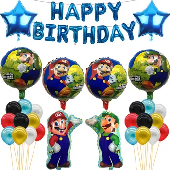 1 sæt Super Mario Balloner 32 tommer Antal Balloner Dreng Pige Fødselsdag Luigi Mario Bros Mylar Blå Rød Ballon Sæt Indretning