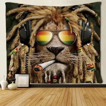 Art Wall Hippie Kunst Reggae, Rasta Cool Lion Gobeliner Vægtæppe