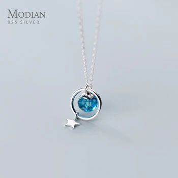 Modian Mode 925 Sterling Sølv Farverige Krystal Geometriske Cirkel, Stjerne Vedhæng passer til Kvinder Justerbar Halskæde Fine Smykker