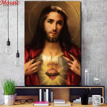 Mary Hellige Hjerte Jesus Diamant Maleri Religion 5d Diy Diamant Broderi Gave Home Decor Billede Af Rhinestones Cross Stitch