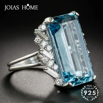 JoiasHome Vintage Ringe med Rektangel Form Safir Ædelsten Sølv 925 Smykker Ring for Kvinder bryllupsfest Gaver engros
