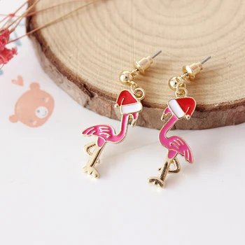 Gratis forsendelse 10 par /masse mode metal-rød emalje santa hatte flamingo øreringe til kvinder