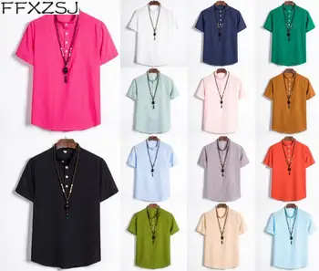 2020 Mandarin Collar Mænd Shirts Hawaii-Toppe Bomuld Åndbar Kortærmede Camisas Para Hombre Sommeren Knap Op-Shirt
