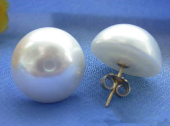 2018 Charmerende Perle Smykker 14mm Hvid Farve Shell Perle Øreringe af 925 Sølv Stud Øreringe Gratis Fragt