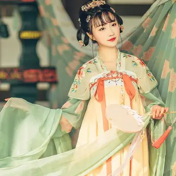 Nyhed Cosplay Kostumer Fe Tang Passer Til Kvinder Hanfu Brystet Længde Skjorte Og Nederdel Blomst Stage Performance Tøj
