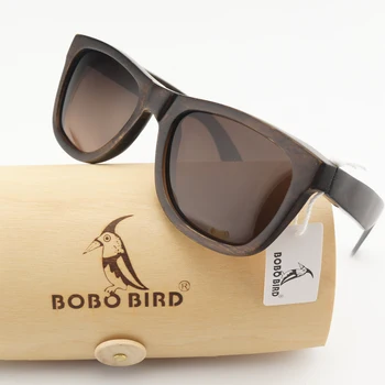 BOBO FUGL WAG005b Natur Ibenholt Træ-Solbriller til Unisex-Polariserede solbriller Mandlige oculos de sol feminino Mode Tilbehør