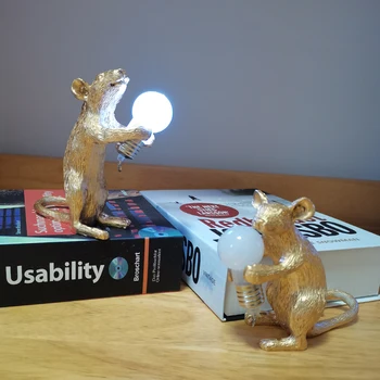Art design Dyr Harpiks mus nat lys Kat gaver desktop indretning Mus-Lampe LED-børn værelses bed Ornamenter Golden bordlamper