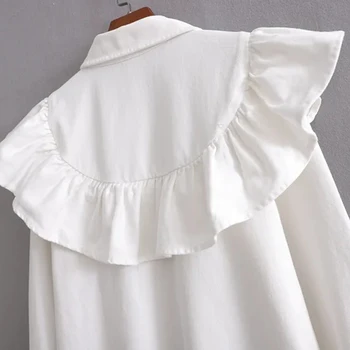 Nye Dame Denim Mini-Shirt Kjole med lange ærmer flæsekanter trim zoravicky Vinter kort Kjole stilfulde zora hvide Jeans Kjole Vestidos