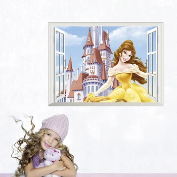 Disney Askepot og Belle Prinsesse Aurora 3D-effekt Wall Stickers Kids Room Tilbehør Tegnefilm Vægmaleri Animationsfilm vægoverføringsbilleder Home Decor