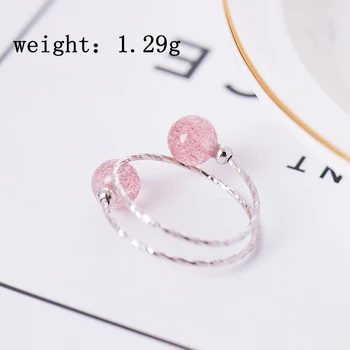 LouLeur 925 sterling sølv jordbær kvarts ringe pink mode sød dobbelt lag justerbare ringe til kvinder fine smykker gave