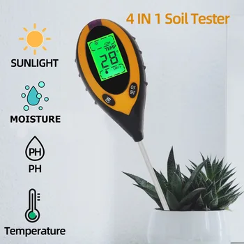 Digital 4-I-1 Jord PH-Meter Jord Temperatur, Sol Fugt PH-Meter tester for at Have Planter Blomster LCD-Skærmen 40%off