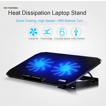 SeenDa Laptop Cooler Cooling Pad 2 USB-Porte og To Ventilator Justerbar Hastighed Notebook Stand til 12-15.6 tommer
