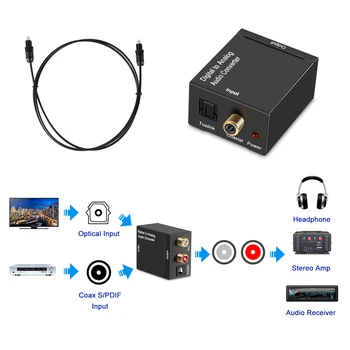 Digital Til Analog Audio Converter Adapter Coaxial Audio Toslink Til 2RCA L/R Audio på 3,5 mm, USB Drevet Toslink 1XRCA Stabil Afkode