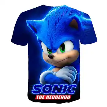 2020 Sommer Drenge Tegnefilm Sonic hedgehog t-shirt Blå 3D Printet Piger Streetwear Børn, Børn Tøj, Baby Sjove Tshirt O-Hals