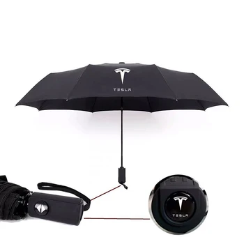 Bilen Automatisk Folde Regn Paraply For Tesla Model 3 Model X Model S Y Logo Vindtæt Parasol Mand Gave Bil Styling Tilbehør
