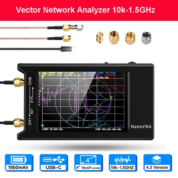 Netværk Antenne Analyzer NanoVNA-H4 10KHz~1,5 GHz VNA 4 tommer LCD-1950MAh Batteri, HF, VHF, UHF UV-Vektor