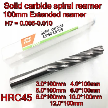 I solidt hårdmetal 100mm extension spiral rivalen HRC45 H7-0.005-0.010 mm 3 4 5 6 8 10 12 mm Fri fragt