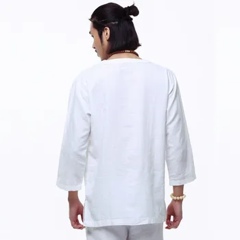 Kinesisk stil linned skjorte Plus størrelse 4XL/5XL mænd casual Åndbar hvid blød tre kvarter shirt Camisa masculina hot salg