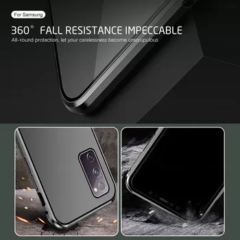 Front+Back Dobbelt-sidet Hærdet Glas Flip Case for Samsung Galaxy S20 4G S 20 FE 5G S20fe G780F G781B Magnetiske Telefonens Cover