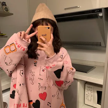 2020 Antumn Kvinders Tøj og Hættetrøjer Teenager Harajuku Street Hip Hop Pastel Sweatshirt til Kvinder Udskrivning Løs Fritids-Hættetrøje