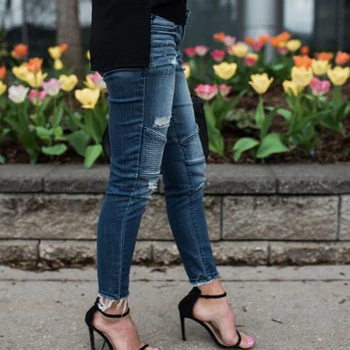 2020 nye forår og efterår kvinder jeans, stramme bukser med huller, og rynker elastiske jeans slim blyant bukser fritid slidte jeans