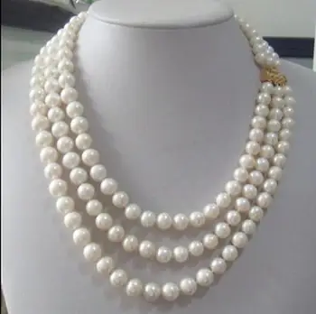Triple strandsAAA 7-8mm Rigtige Australske south sea hvid perle halskæde 17-19
