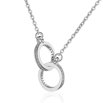Ny Mode 925 Sterling Sølv Dobbelt Cirkel Skinnende CZ Zirconia Dame Halskæde Vedhæng Til Kvinder bryllupsgave Smykker