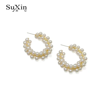 SuXin øreringe 2020 ny simpel C-formet perle string temperament øreringe til kvinder mode øreringe smykker gaver