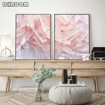 Sæt af 2 Krystal, Marmor Print Agat Væg Kunst Geode Mineral Lærred Kunst Maleri Pink Blå Pastel Kvarts Trendy Plakat Wall Decor