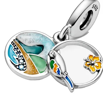 2020 Sommeren Nye 925 Sterling Sølv Brasilien Stranden Papegøje Dingle Charms Perler passer Oprindelige Pandora Armbånd Kvinder DIY Smykker